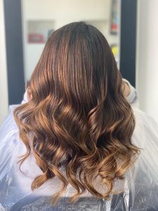 Kerasilk hair treatment on medium length brunette hair with ghd waves