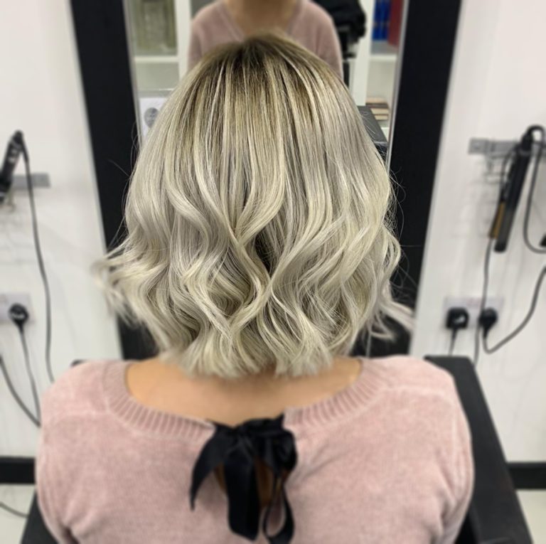 Silver Balayage Wavy Bob Haircut