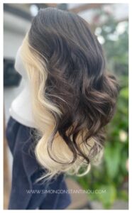 Brunette with Blonde Peekaboo Hair Colour on human hair wig