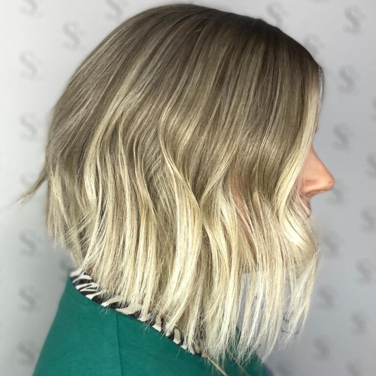 Shoulder length Cool Blonde Balayage Hair Colour