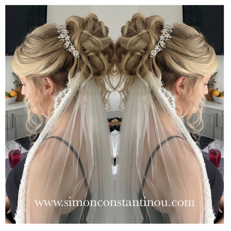 Blonde Bridal Hair Up with Diamante Accessory and Veil