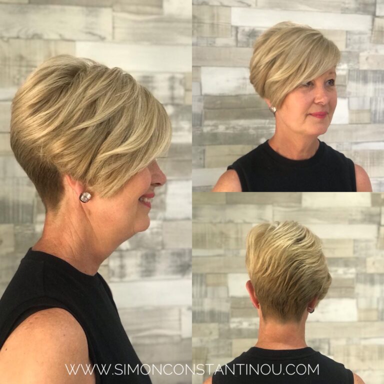 Blonde Graduated Short Ladies Hair Cut with Fringe