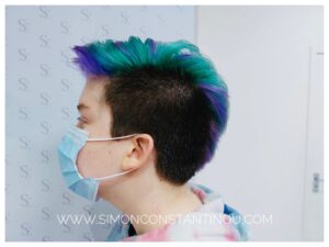 Turquoise and purple mohawk short hairstyle