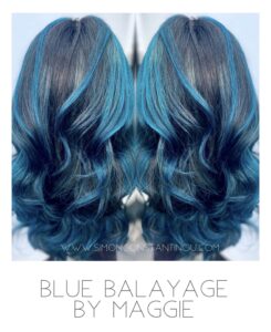 Electric Blue Balayage Hair Colour on Human Hair wig for Little Princess Trust