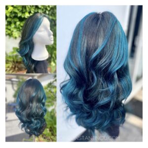 Electric Blue Balayage Hair Colour on Human Hair wig