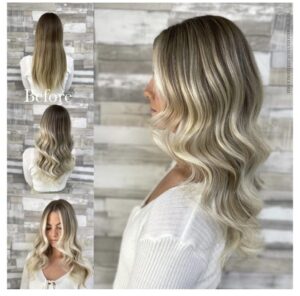 Cool Blonde Balayage hair colour with money piece