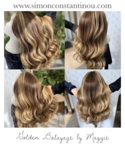 Natural Golden Blonde Balayage Hair Colour on Human Hair Wig at Simon Constantinou Wig Fitters Cardiff