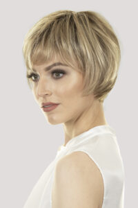 blonde bob synthetic hair wig at Simon Constantinou Wig Fitters Cardiff