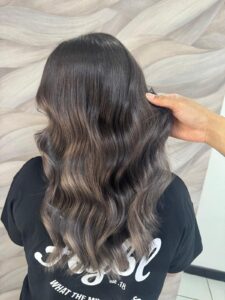 Ash Brunette Hair Colour by Leonie at Simon Constantinou Hairdressers Cardiff