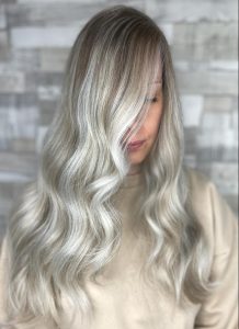 Bright Cool Blonde Balayage and Money Piece Hair Colour with Olaplex by Steph at Simon Constantinou Hairdressers Cardiff