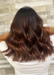Chocolate Cherry Red Balayage - Hair Colour by Steph at Simon Constantinou Goldwell Olaplex Hairdressers in Cardiff