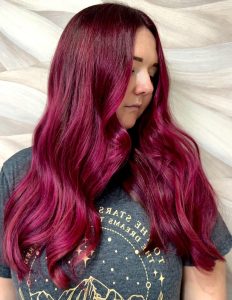 Magenta Berry Hair Colour by Steph at Simon Constantinou Hair Cardiff