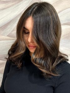 Caramel Highlights on Dark Medium Length Hair