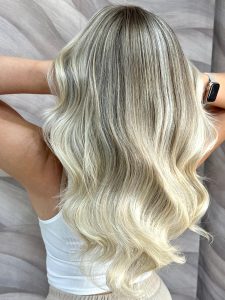 Bright Platinum Blonde Balayage by Steph at Simon Constantinou Hairdressers Cardiff