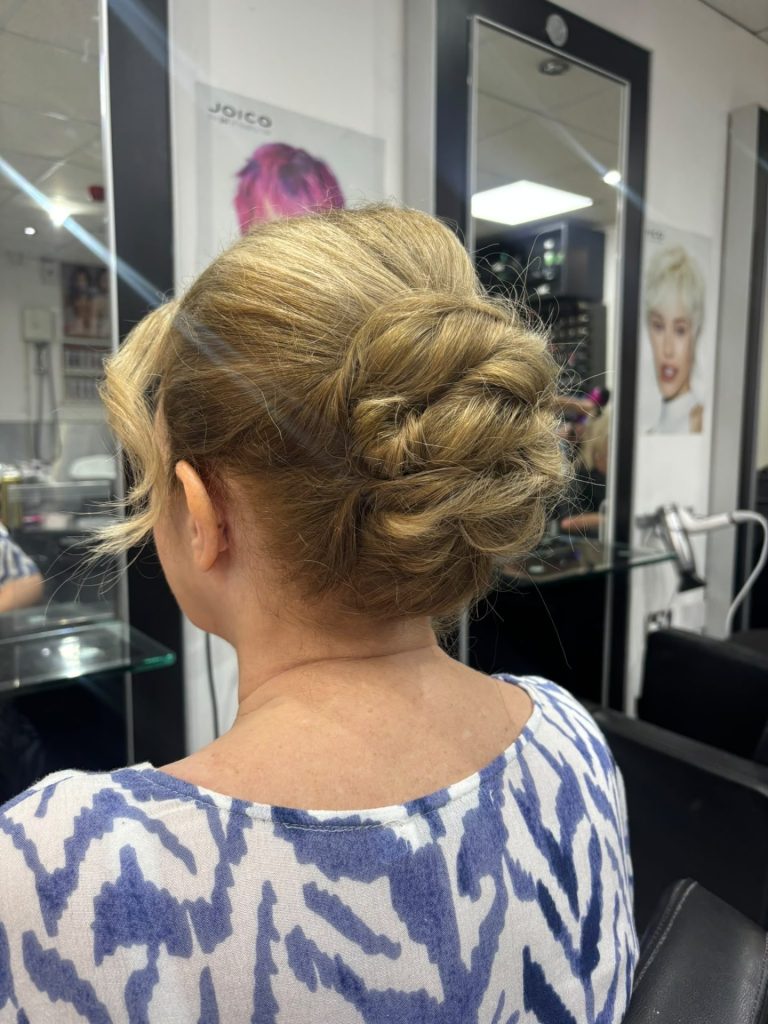 Graduation hair up on short length hair by Jemma at Simon Constantinou Hairdressers Cardiff