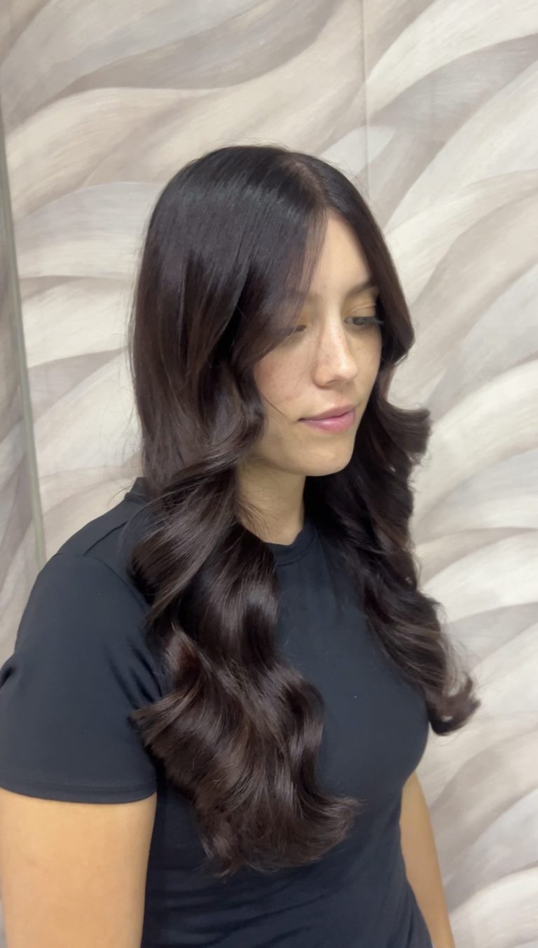 brunette hair colour and cut by leonie